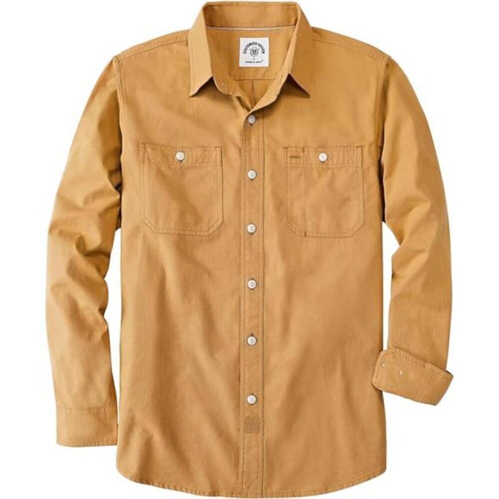 Cotton Chambray Work Shirt Men Long Sleeve 2 Pocket
